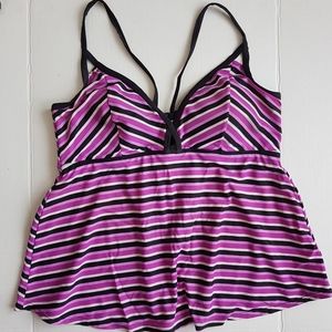 CACTUS 1X Peekaboo Striped Tankini 1X Plus Size Pink Black